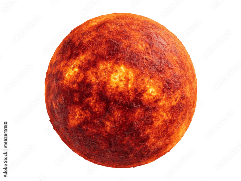 Fototapeta premium Fiery lava planet glowing hot molten rock surface, Isolated On White Background, Png Transparent