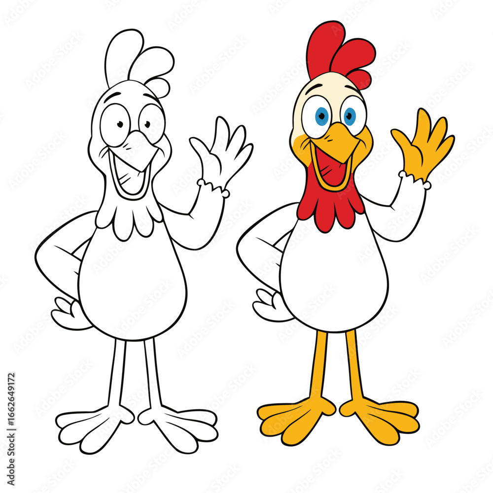 Fototapeta premium A cheerful hen waves its wing with a friendly gesture, standing bright and lively, bringing charm and playful energy to any farmyard scene.