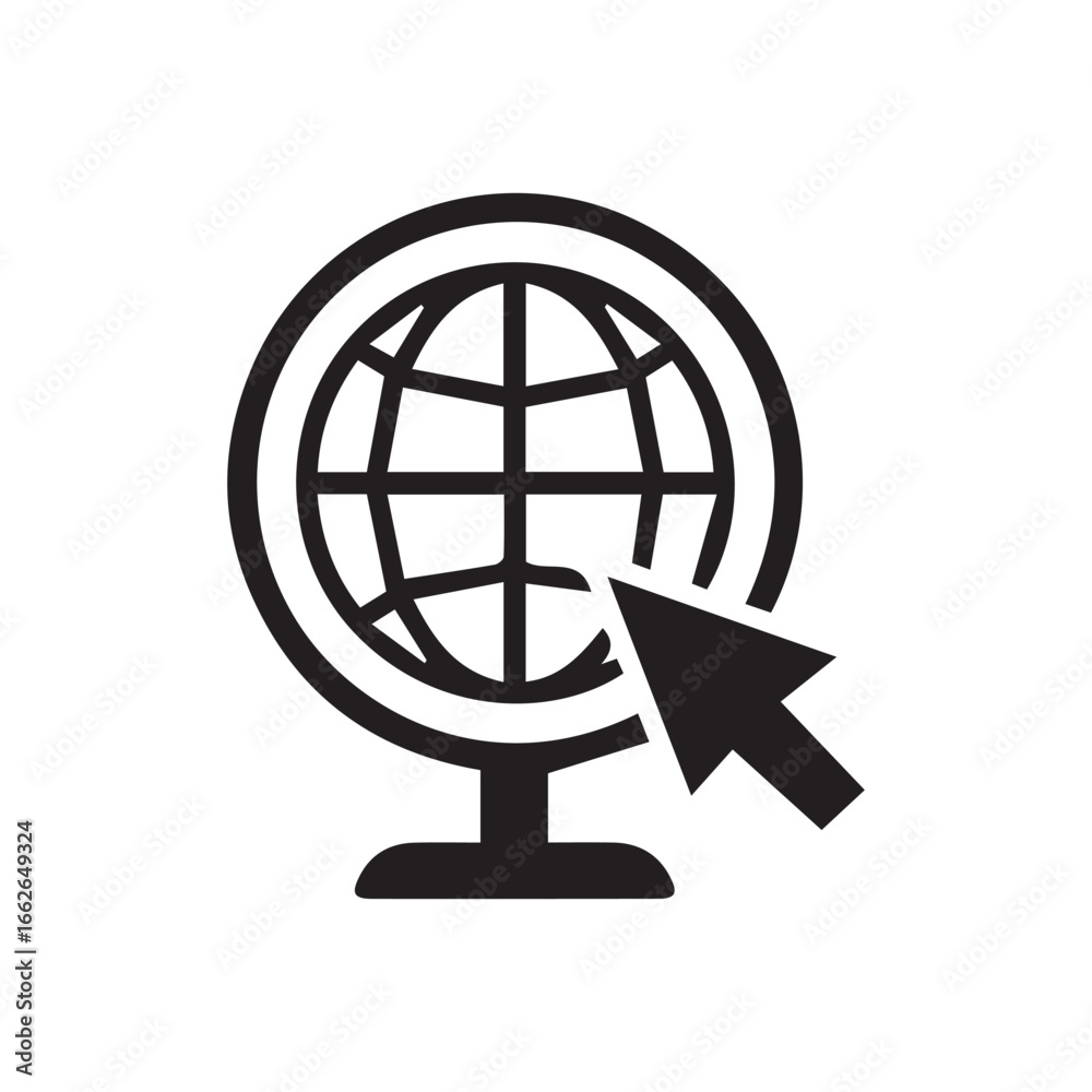 Obraz premium Minimalist vector illustration of a globe in solid black. The icon highlights continents clearly and is perfect for apps, websites, or presentations related to international topics.