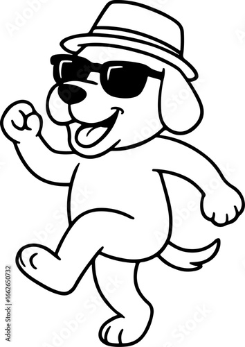 "Cool Dancing Dog Line Art – Cartoon Swagger, Playful Motion & Urban Charm for Coloring and Character Design"