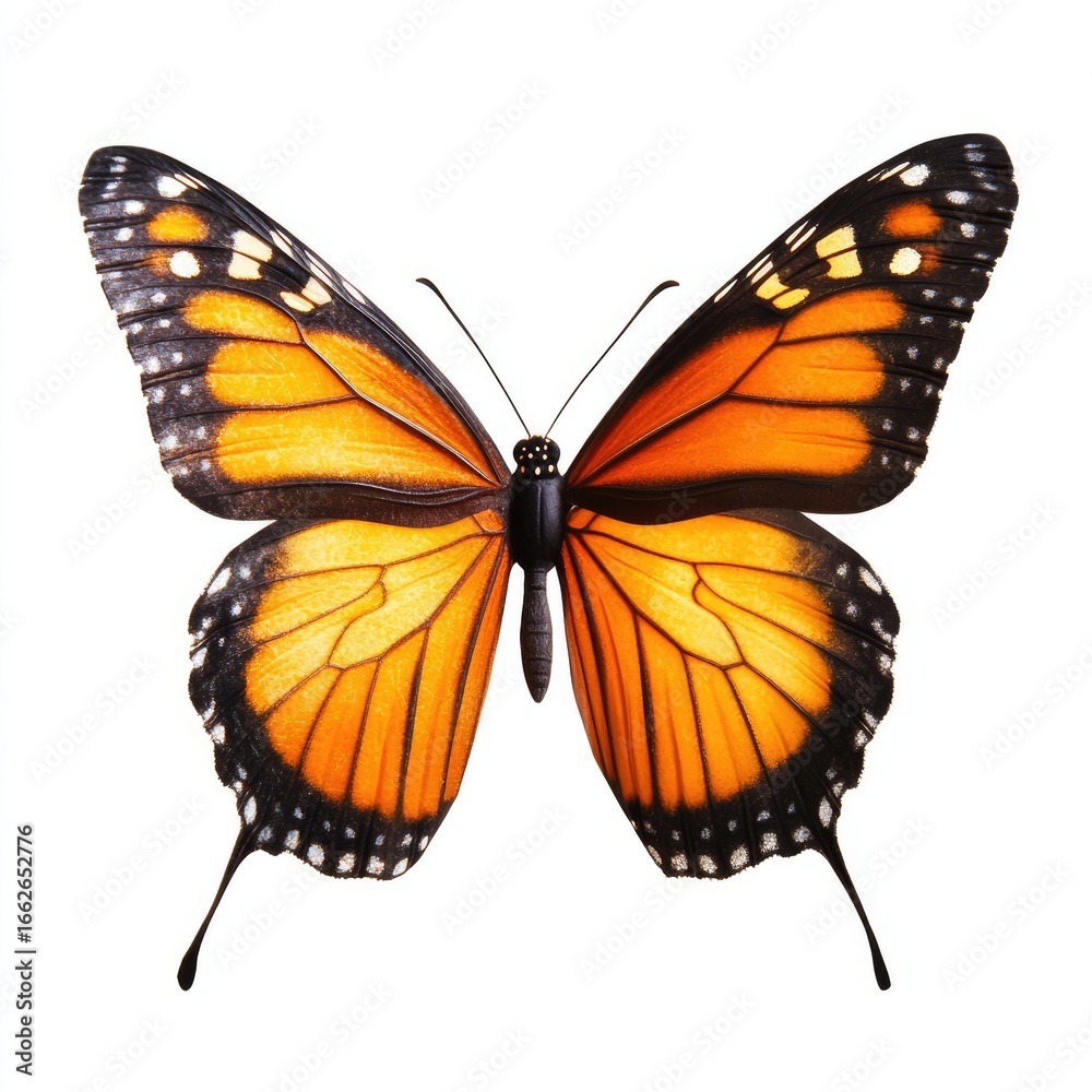 Fototapeta premium Monarch butterfly, wings spread, vibrant orange and black