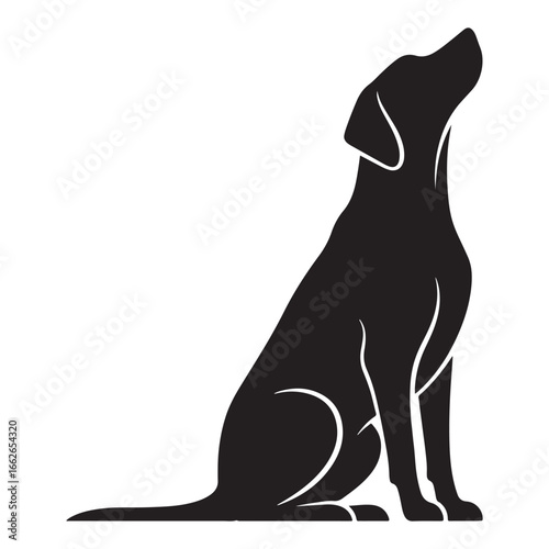 Black Dog Silhouette Vector Sitting on White Background