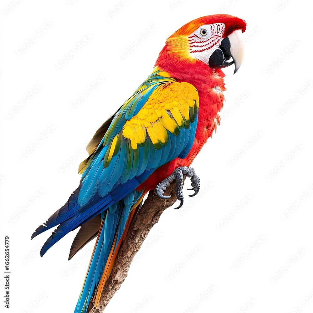 Fototapeta premium Vibrant parrot perched on a branch, profile view (1)