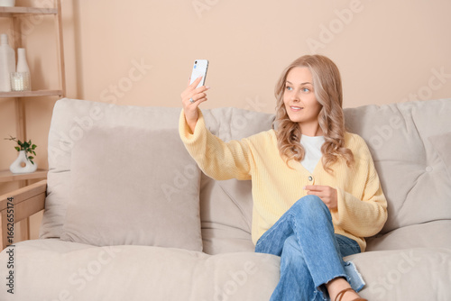 Beautiful blonde woman with...