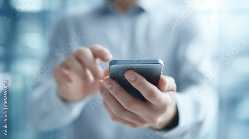 Businessman Using Smartphone Close-up Hand Gesture