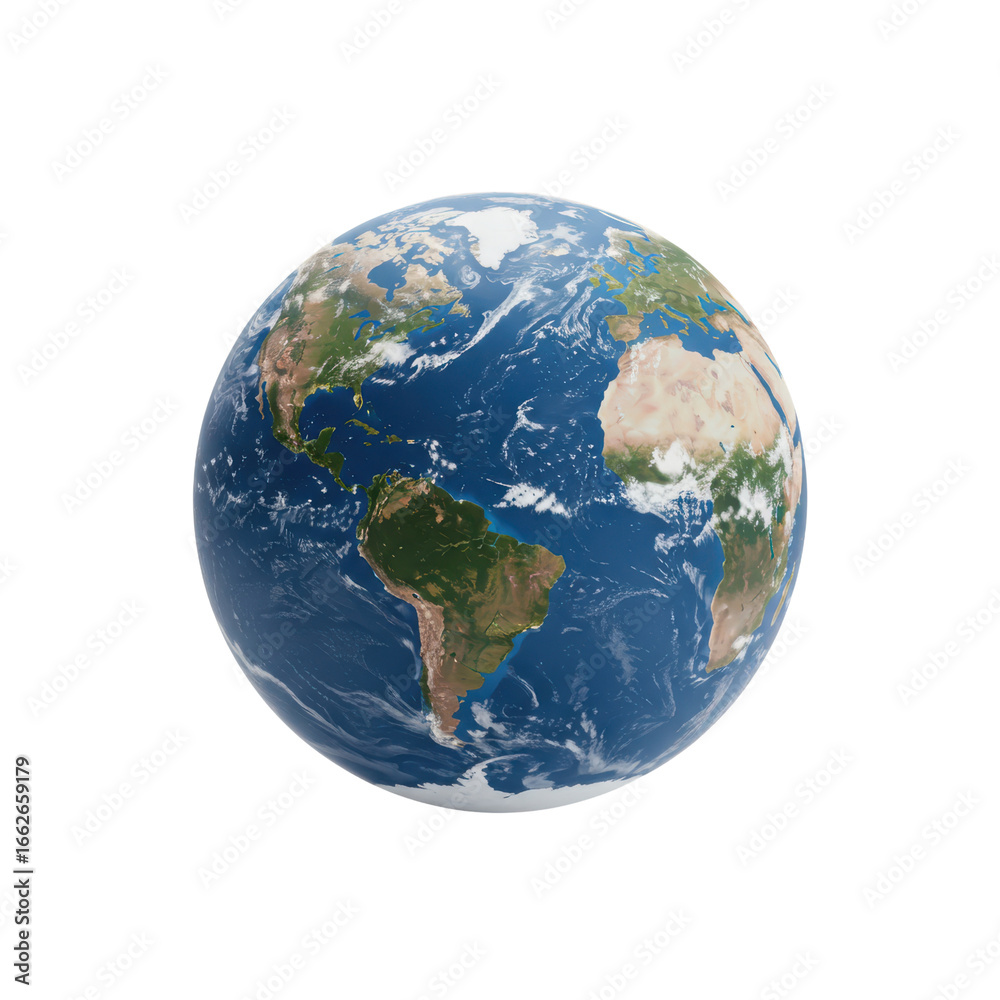 Naklejka premium Realistic 3D Render of Planet Earth Globe Isolated on White Background