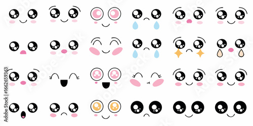 Diverse Kawaii Faces Emoticon Collection with Emotions