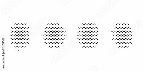 Four oval halftone patterns on white background abstract