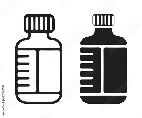 Set of Silhouette solid and line art bottles on a white background. a minimalist black water bottle logo icon isolated cosmetic and water bottles