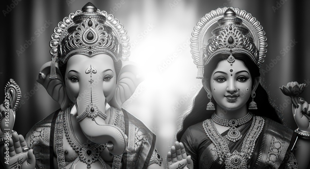 Fototapeta premium Lord ganesha and goddess lakshmi, revered deities in hinduism, symbolizing wisdom and prosperity