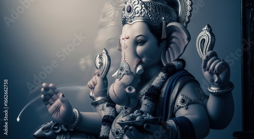 Lord ganesha, the elephantheaded hindu deity, revered as the remover of obstacles and god of wisdom