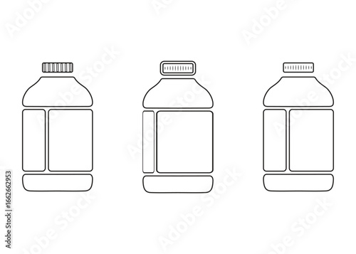 Minimalist Black Line Art Water Bottle Silhouette on White Background.                      