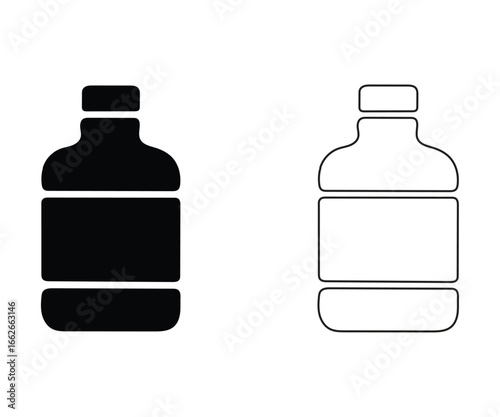 Set of Silhouette, solid, and line art bottles on a white background. a minimalist black water bottle logo icon.isolated cosmetic and water bottles