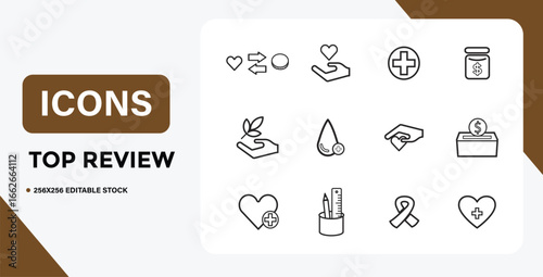Charity and donation icons set giving and helping concept vector illustration
