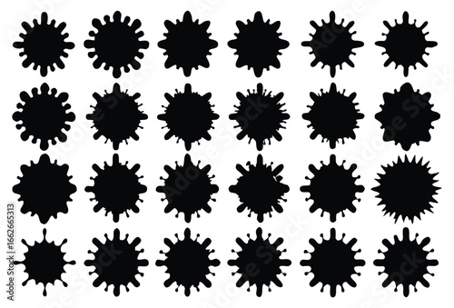 Variegated Grunge Brush Strokes Collection on White Background. An assorted assortment of black grunge brush strokes perfect for textured designs and artistic graphics, isolated on white. Vector brus
