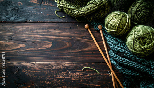 Knitting kit with two balls of green yarn