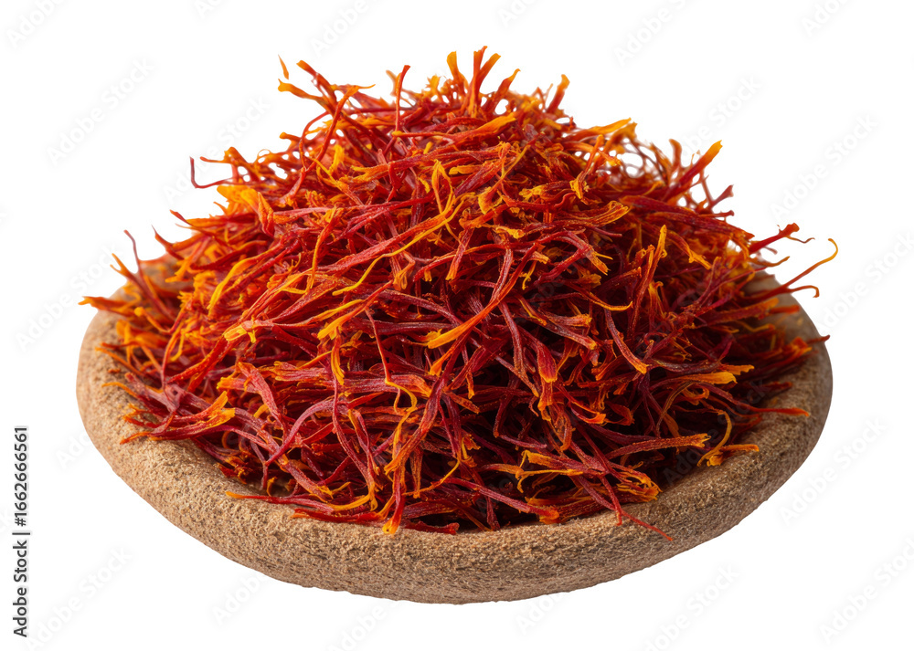 Fototapeta premium Top View of Isolated Saffron Threads Spread on Transparent Background