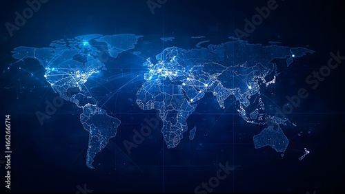 Fototapeta Naklejka Na Ścianę i Meble -  Global business network visualization digital world map background technology concept modern environment aerial view