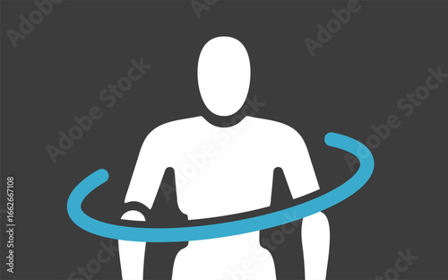 A simple figure depicted in white against a dark background, encircled by a blue line. This design symbolizes technology and innovation in a modern, abstract way.