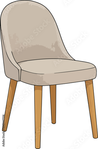 Modern beige upholstered dining chair with wooden legs