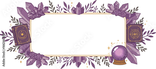 Mystical crystal tarot card border frame