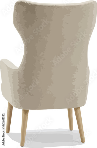 Cozy beige wingback armchair isolated on white