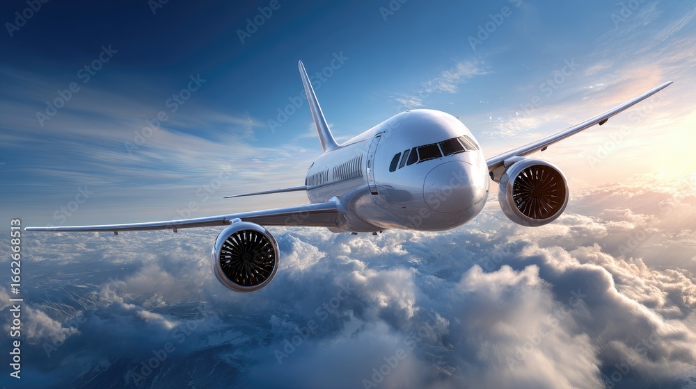 Fototapeta premium Airplane Flying Above the Clouds