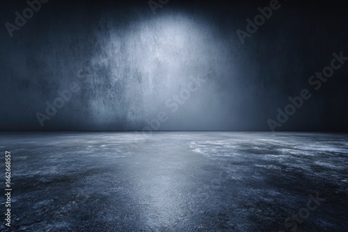 Dimly Lit Room with Concrete Floor and Spotlight