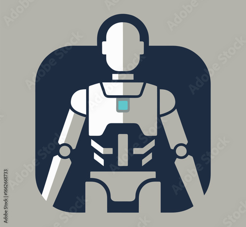 A humanoid robot design stands prominently against a neutral background, featuring smooth lines and a minimalist structure.