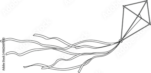 Whimsical kite flying hand drawn line art