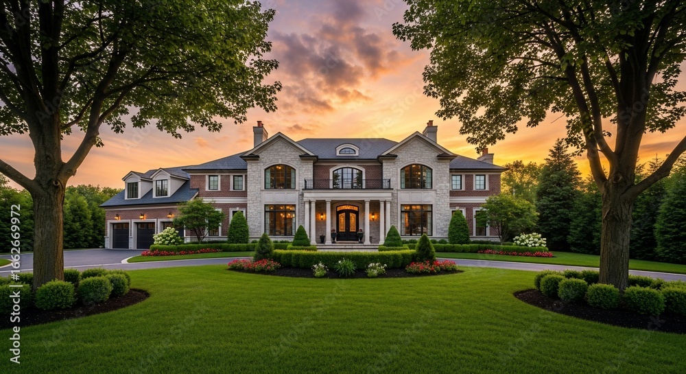 Obraz premium Luxury Mansion at Sunset