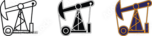 Oil pump jack icon representing petroleum extraction, crude oil energy industry and fossil fuel production with transparent background