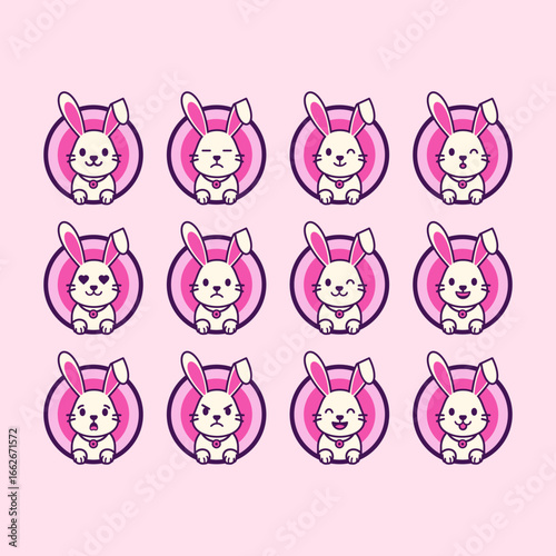 Cute Bunny Emoji Set ? Cartoo...