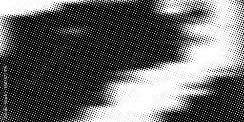 Halftone faded gradient texture. Grunge halftone grid background. White and black sand noise wallpaper. Retro pixelated vector backdrop