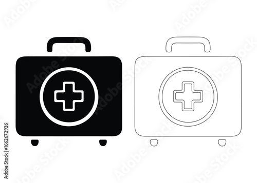 Medical first aid kit icon in black and white. black and white vector illustrations of a first-aid kit.