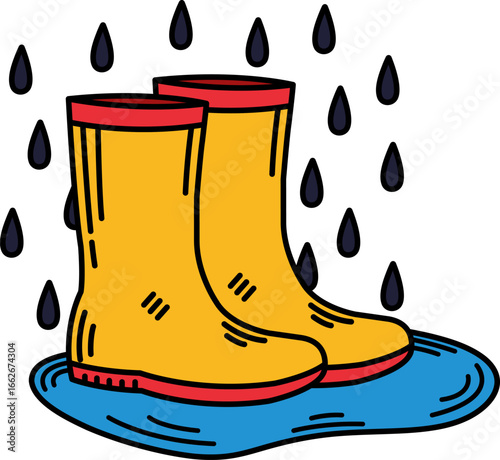 a cartoon rain boots on a puddle
