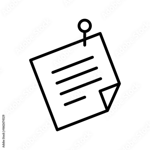Pinned Document Icon – Note Paper Line Art Vector.