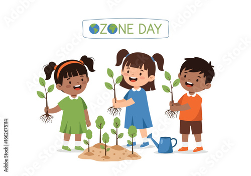 Children planting trees for Ozone Day.