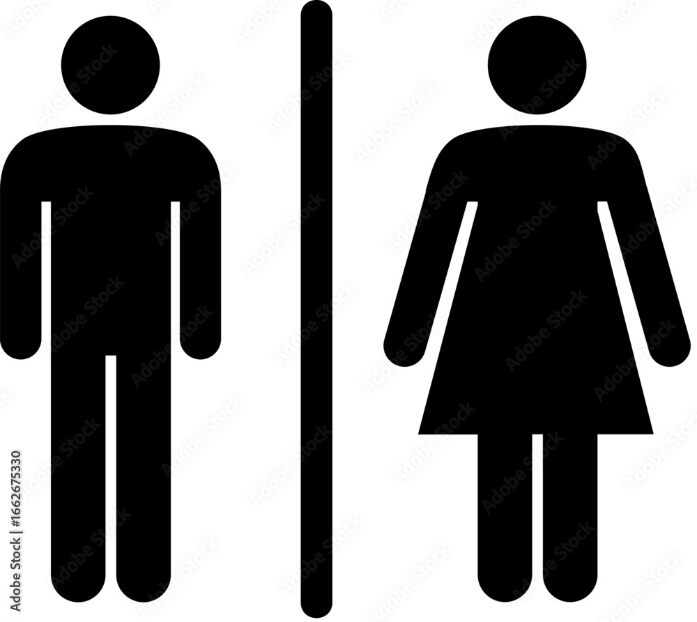 Simple Black Male and Female Restroom Symbols: Minimalist Icon Set for Public Signage Simple Black Male and Female Restroom Symbols: Minimalist Icon Set for Public Signage