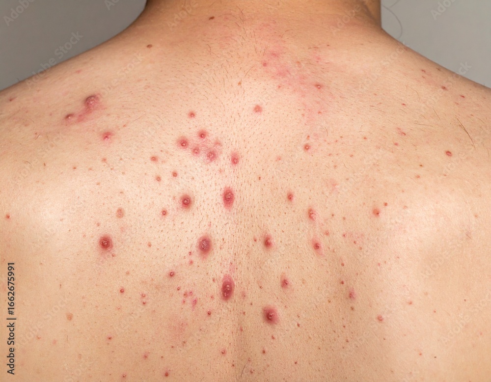 Naklejka premium Man's Back Acne Close-Up