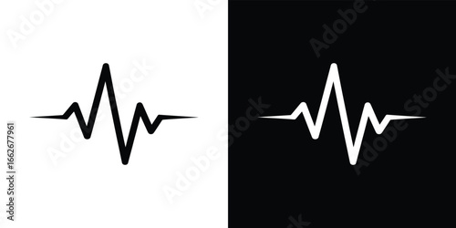 Abstract Pulse Line Art Silhouette on White and Black Background Element