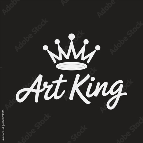 Art King Logo with Crown and Stylized Script Text on Black Background graphic