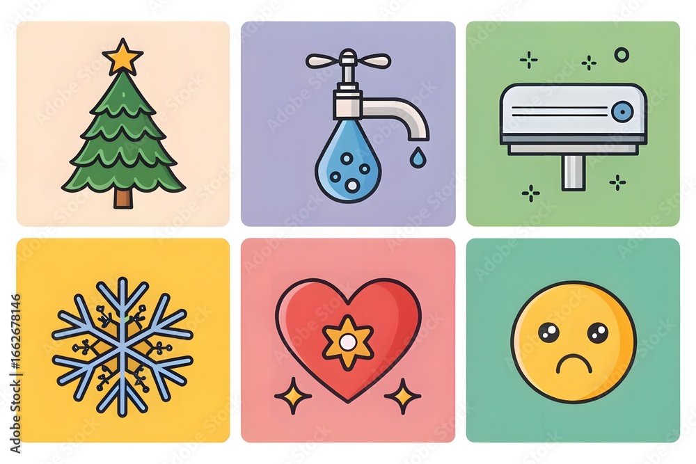 Fototapeta premium Six square icons with holiday and weather themes collection