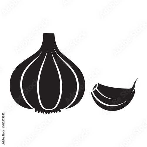 vector black and white silhouette of garlic on a white background