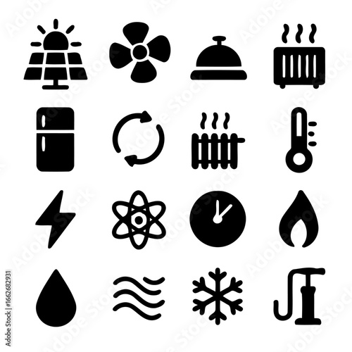 Energy Efficiency and Appliance Icons: A meticulously designed set of icons representing essential appliances and energy-saving concepts.