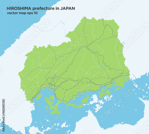 日本の広島県のシンプルな緑色のロードマップ