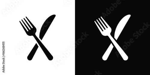 Minimalist Crossed Fork and Knife Icon Food Service Transparent Design