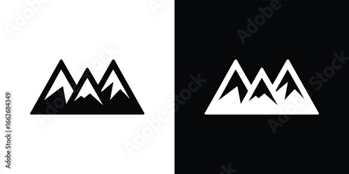 Mountain Peaks Silhouette with Transparent Background, Monochrome Icon, Flat Design
