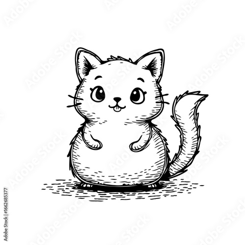 A sketched charming cat with adorable expression conveying sweetness and lightheartedness in