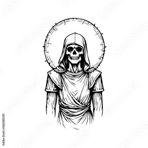 A skeletal figure cloaked in mystery: A stark representation of mortality and otherworldly